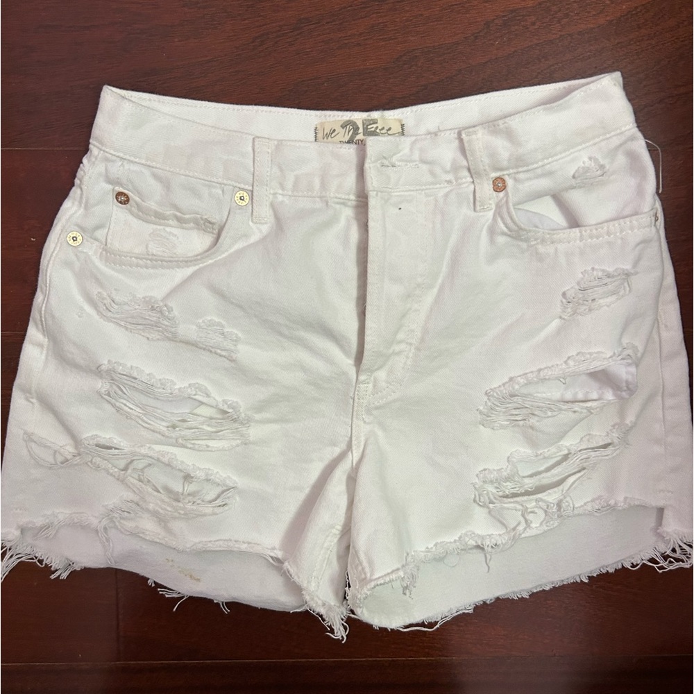 Free People White Denim Shorts with Rip Detailing (Size 25)